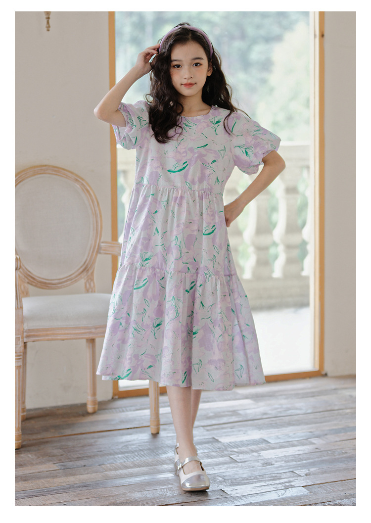 女童连衣裙夏季短袖碎花长裙子2024新款韩版中大童儿童洋气公主裙详情15