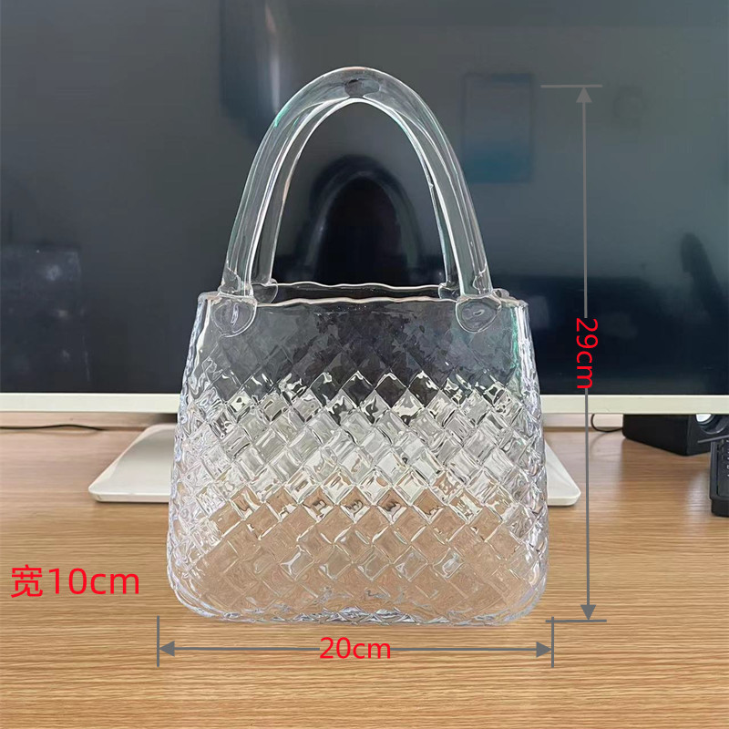 新款玻璃手提包包透明花瓶插画创意桌面摆件跨境品泡泡瓶手提篮水晶工艺品详情4