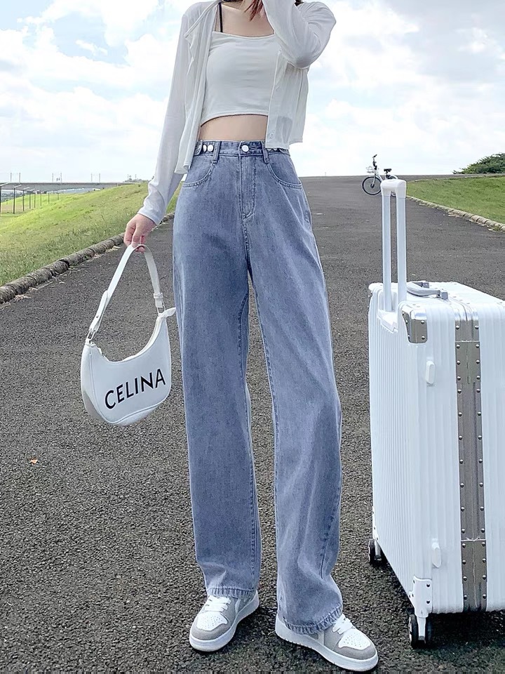 2022 Summer new style denim long pants for women, Korean high-waisted, slimming, floor-length wide-leg pants, wholesale from foreign trade street stalls pic 22