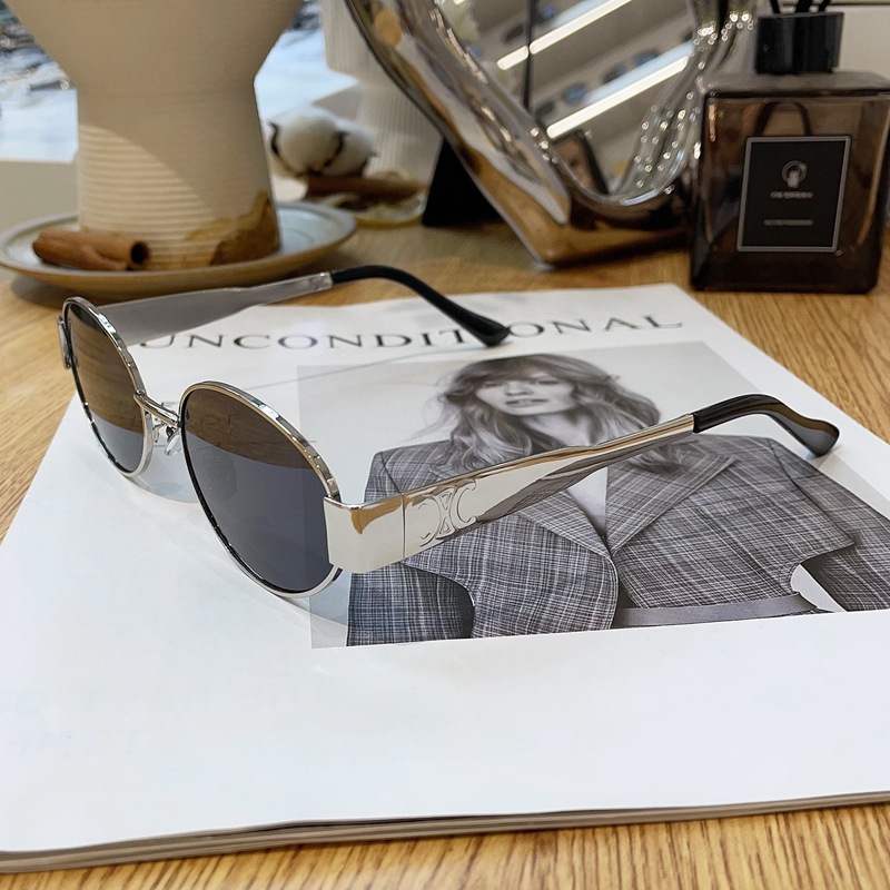 New cat-eye high-definition polarized glasses, oval-shaped personalized metal-framed sunglasses, fashionable and retro sunglasses for female Internet celebrities pic 26