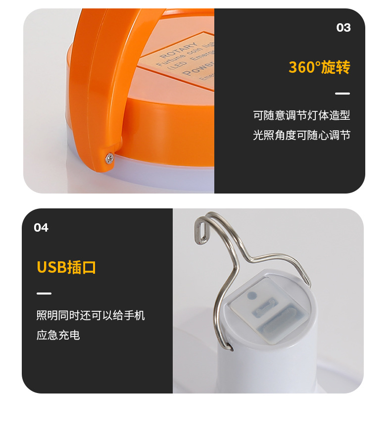 LED coin light, emergency light, prosperity copper coin bulb, adjustable Angle, household street stall E27 screw-type bulb, charging pic 19