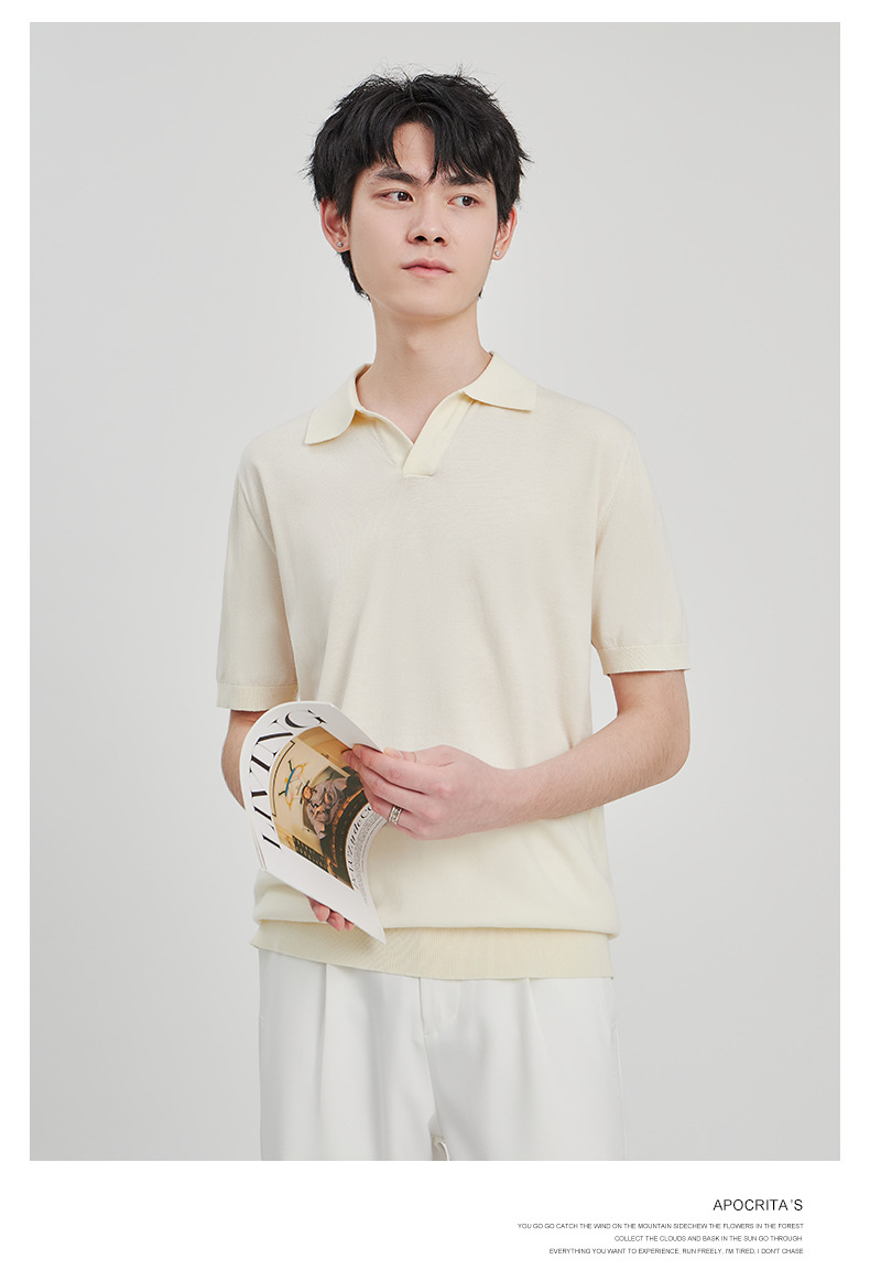 APO男装|简约针织短袖t恤男士2024夏季新款纯色设计垂感POLO衫男详情27