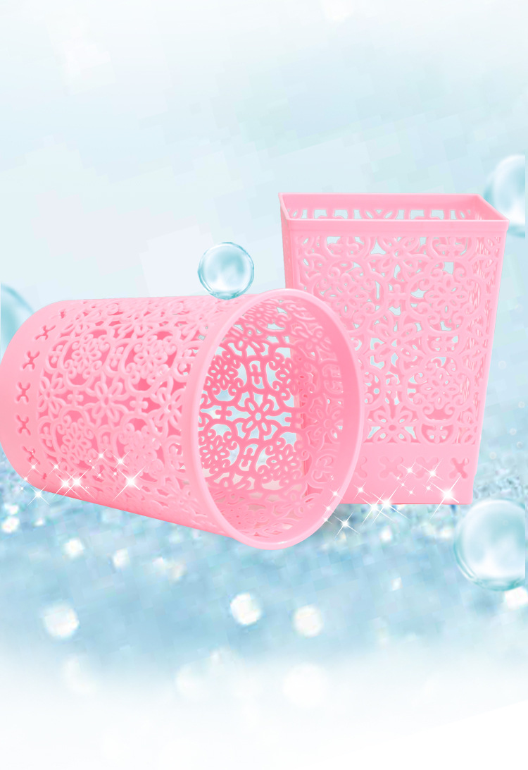 Circular storage cylinder, creative student, simple hollowed-out small pen holder, desktop storage box, anti-rattan woven plastic office pic 6