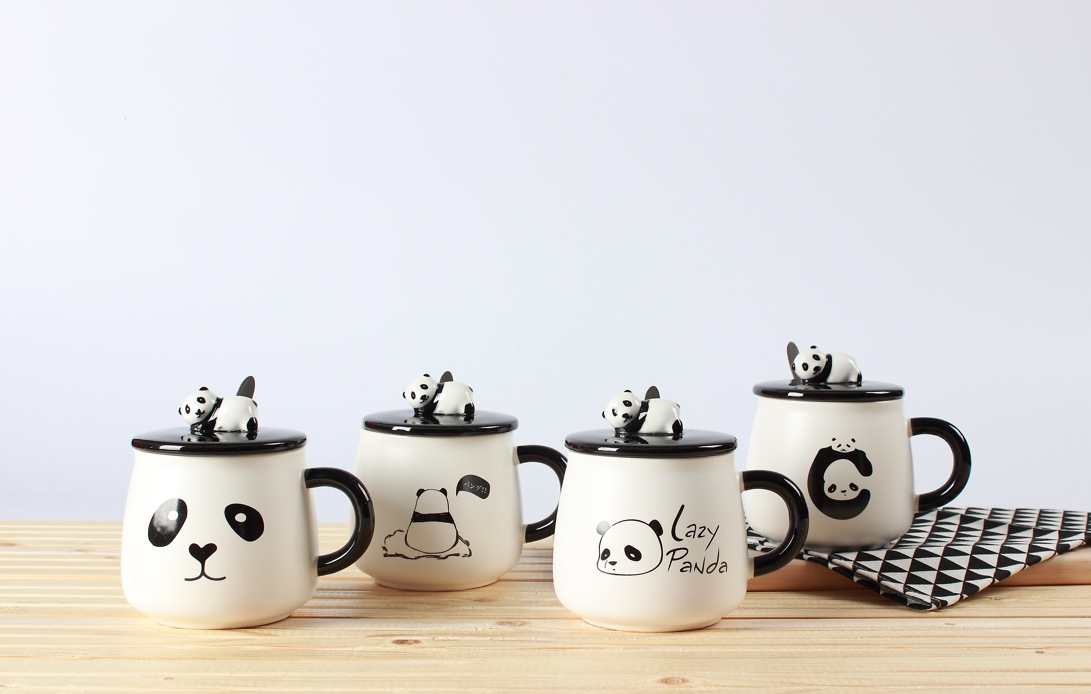 Home use, high appearance level, cartoon creativity, cute covered spoon, animal panda, ceramic mug, student dormitory office pic 1