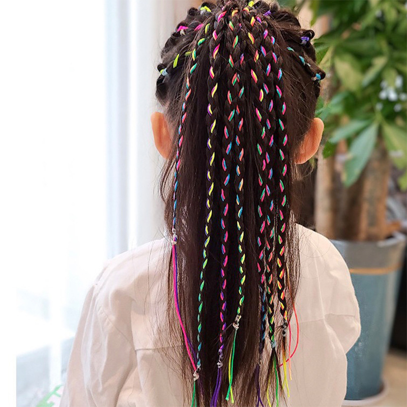 女童加粗银丝闪粉彩绳闪亮七彩渐变编发绳舞台表演彩虹色甜酷发饰详情13