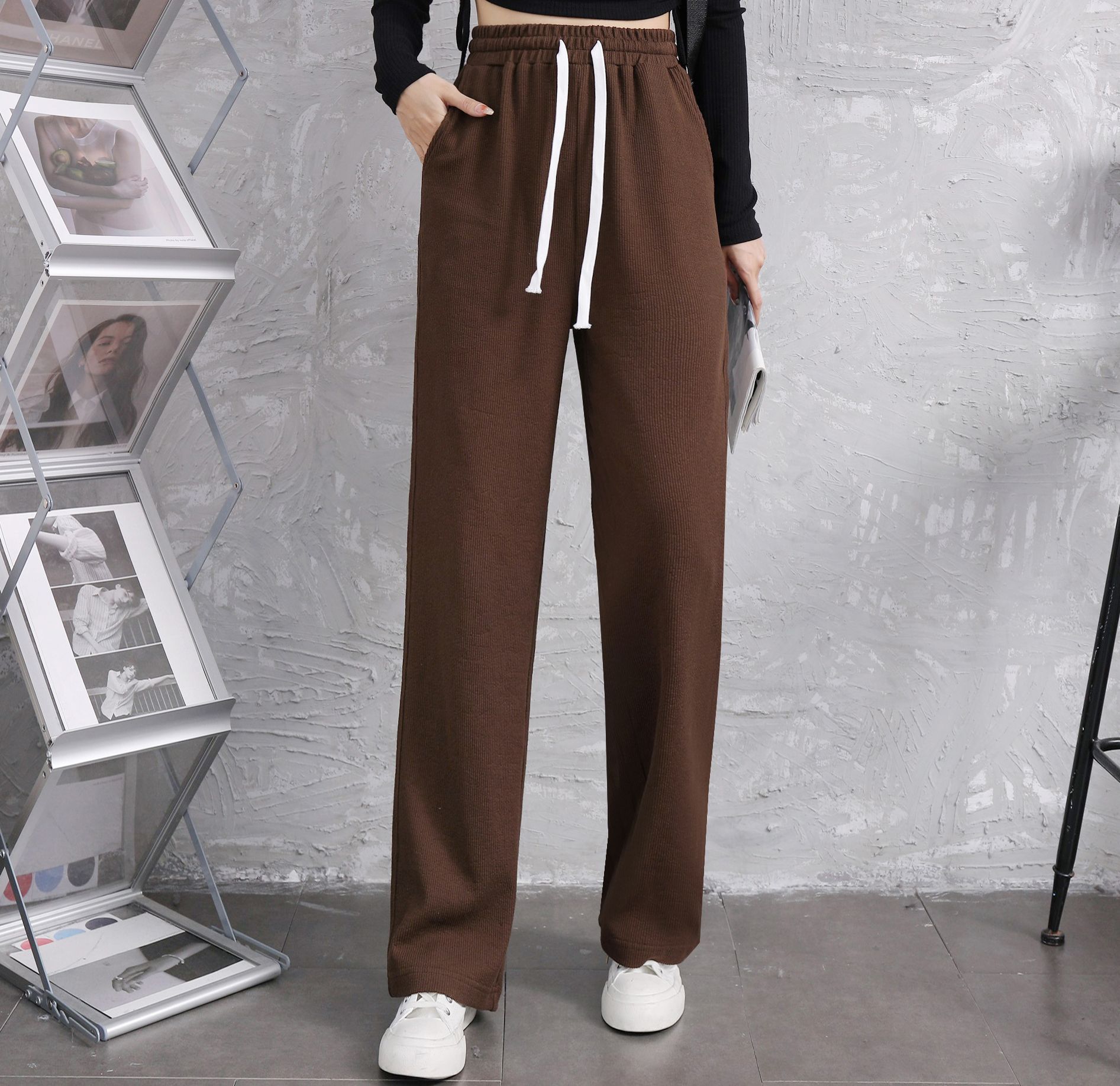 Early spring pure cotton fashionable casual set for women, loose, sporty and slimming straight-leg high-waisted wide-leg pants, zipper hooded jacket pic 53