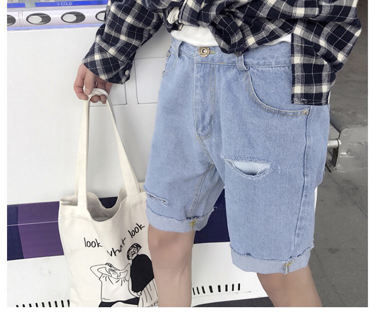 夏季破洞牛仔短裤男学生韩版五分裤子潮流宽松乞丐休闲薄款中裤详情14