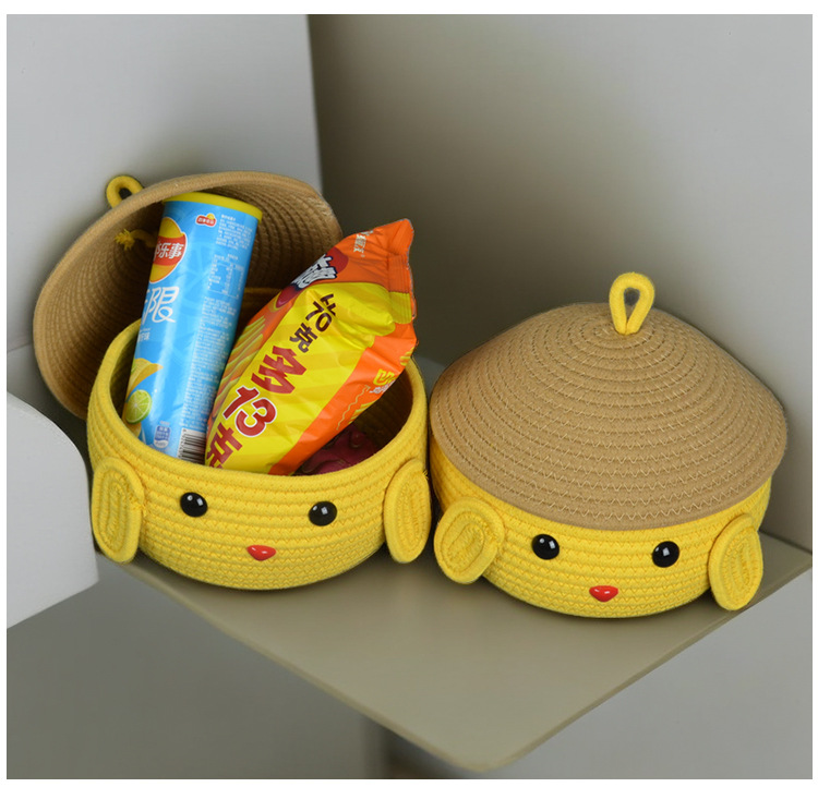 卡通布丁狗收纳盒桌面收纳篮零食杂物化妆品带盖整理篮家用储物盒详情13