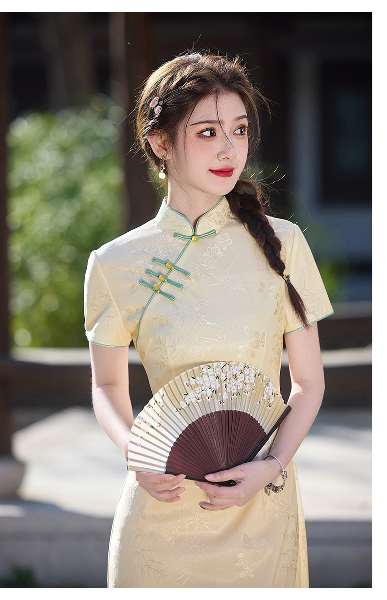 国潮春夏新款气质改良复合蕾丝提花小短款旗袍年轻气质小个子详情12