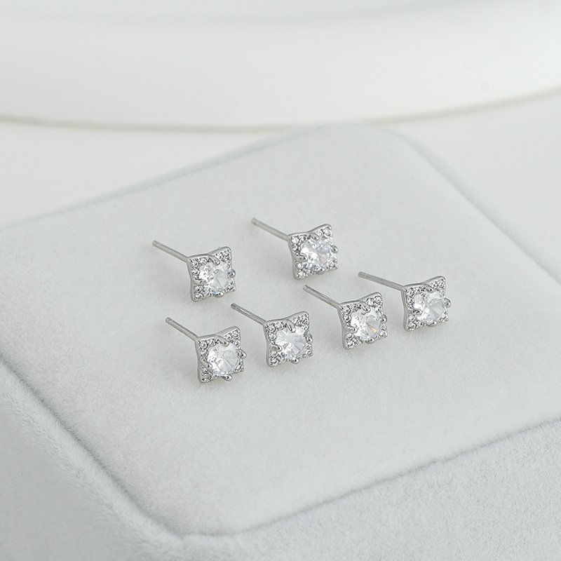 S925银针一卡三对套装耳钉女睡觉不用摘几何方糖耳饰简约学生耳坠详情8