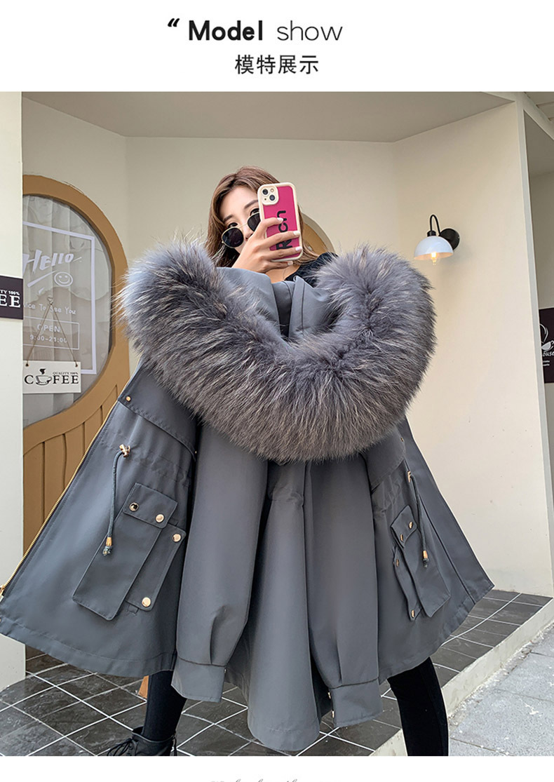 The real photographer overcomes the short and petite girl with a detachable inner liner made of rex rabbit fur 貉子 fur collar haining fur coat for winter pic 9