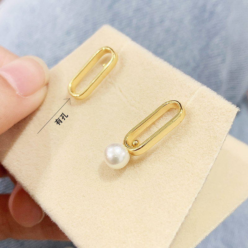 DIY配件耳钉空托淡水珍珠吊坠银针几何时尚新款双珠耳饰耳坠耳钉详情4