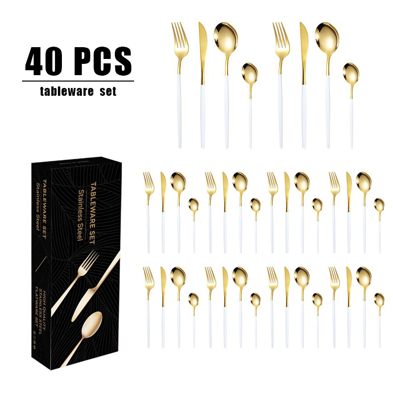 跨境热销不锈钢刀叉勺套装40件套餐具套装礼盒装西餐家用牛排刀叉详情13