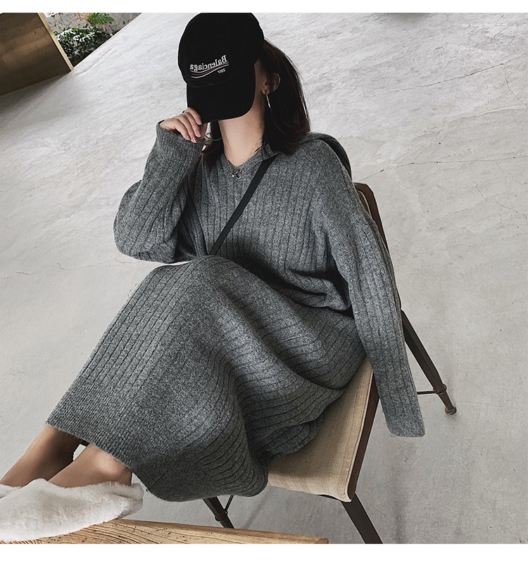 卫衣裙女秋冬连帽加厚长款毛衣裙过膝大衣内搭打底针织连衣裙宽松详情13