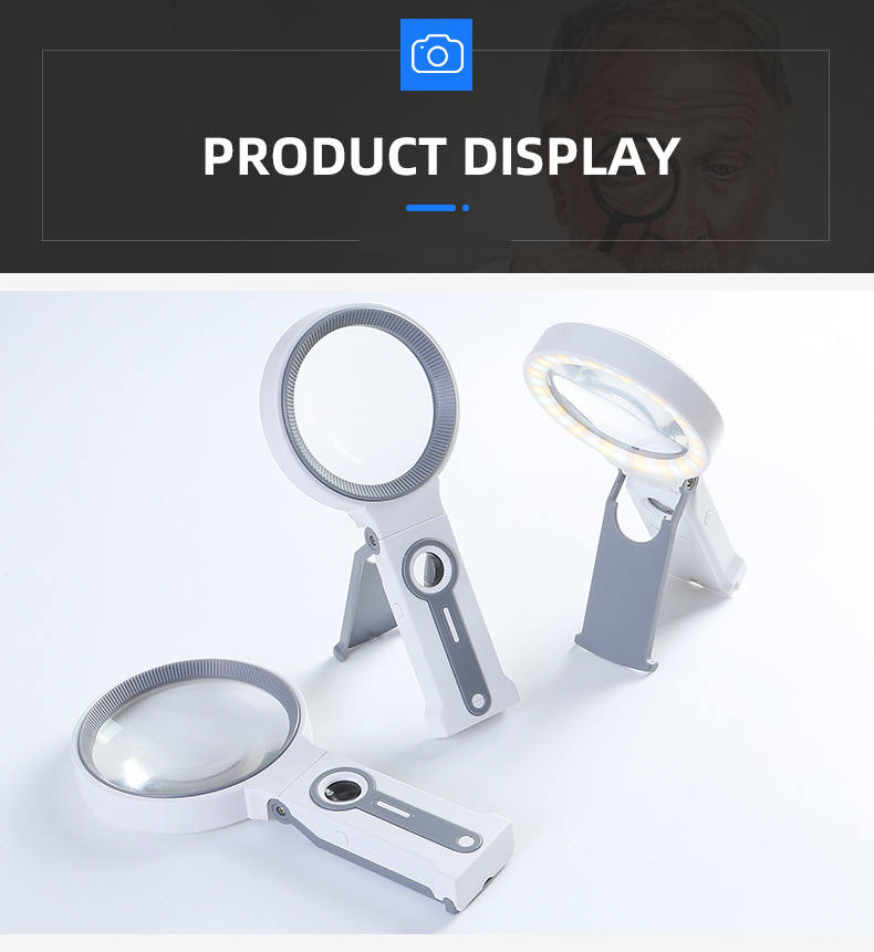 The new 7068 handheld folding dual-purpose magnifying glass with a lamp pic 13