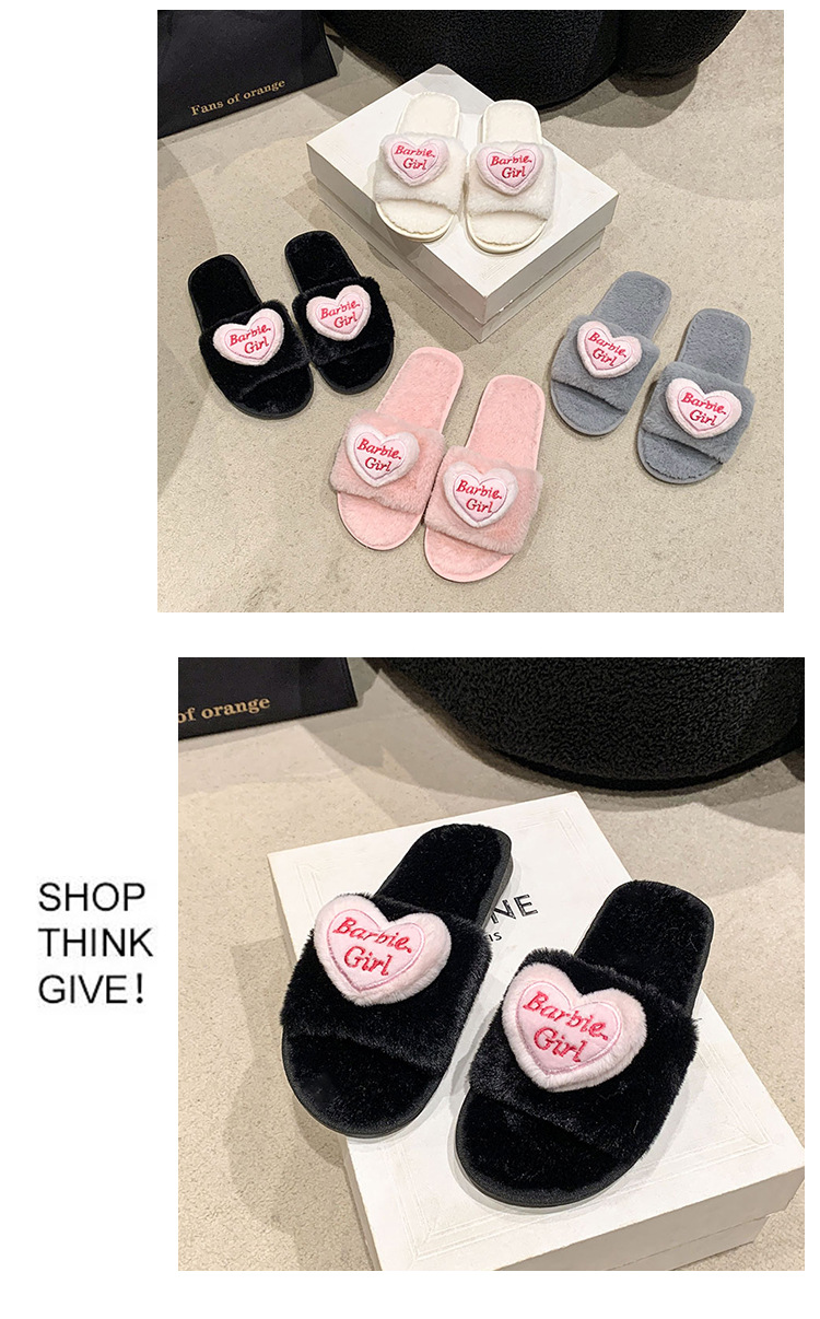 爱心配饰毛毛拖鞋女外穿2024秋冬新款甜美女生家居平底毛绒棉拖鞋详情22