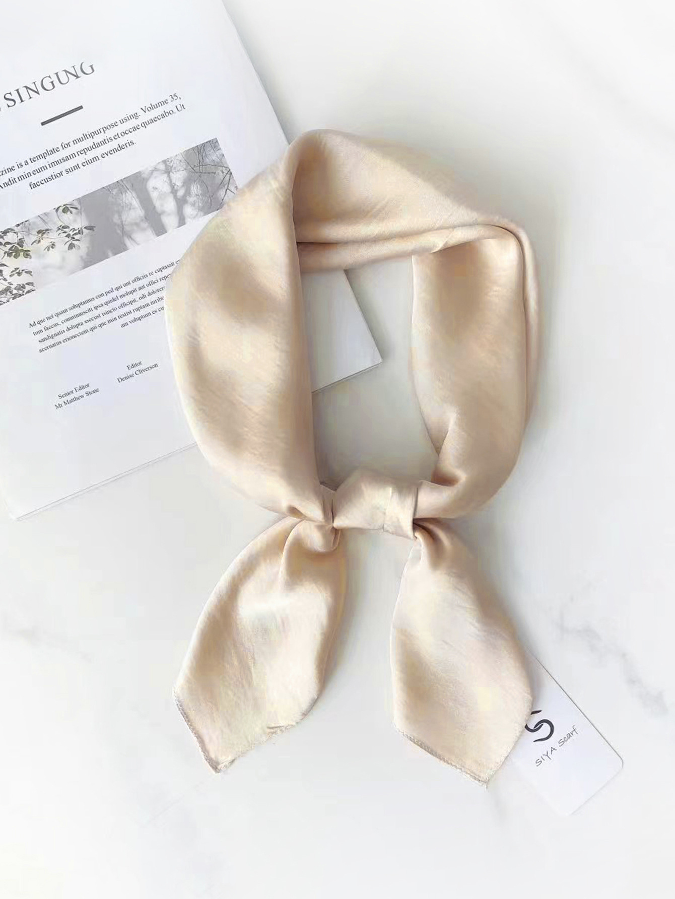 Cross-border exclusive new high-end nude-colored faux silk small square scarf, a versatile professional neckerchief for women in solid colors pic 23