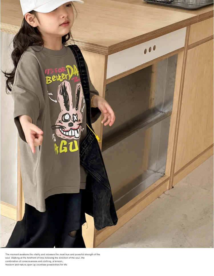 儿童短袖t恤女童夏装2025新款男童半袖体恤宽松休闲卡通洋气上衣详情23