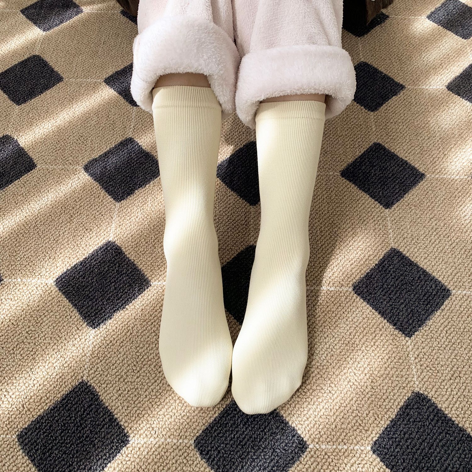 Unisex couple style fleece and thickened warm snow socks, mid-length home cotton socks, postpartum socks, floor socks pic 82
