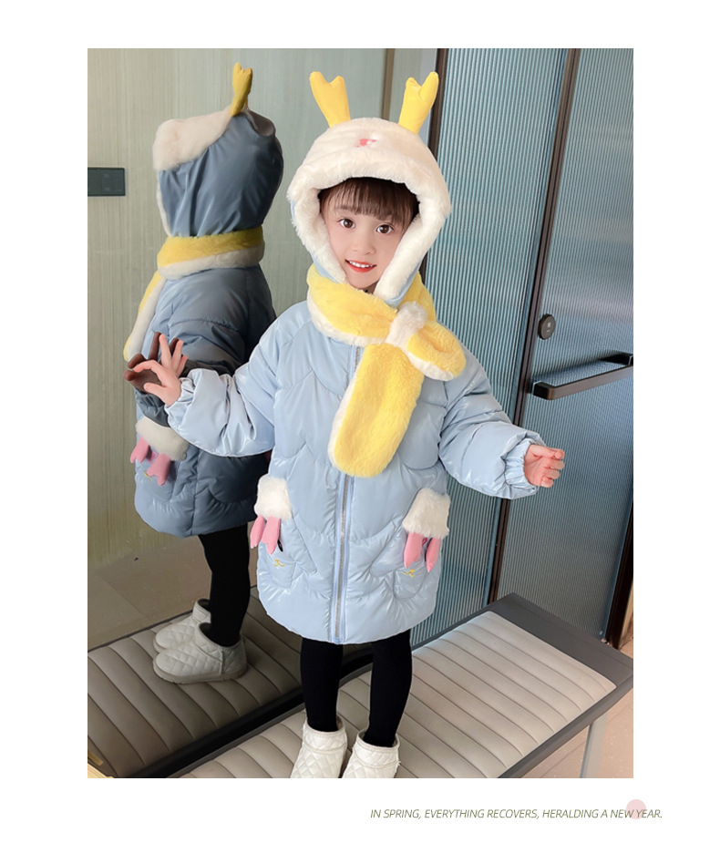 Thickened cotton-padded jacket for girls 2023, stylish deer antler cotton-padded jacket, long coat for little girls, winter cartoon cotton-padded jacket pic 18