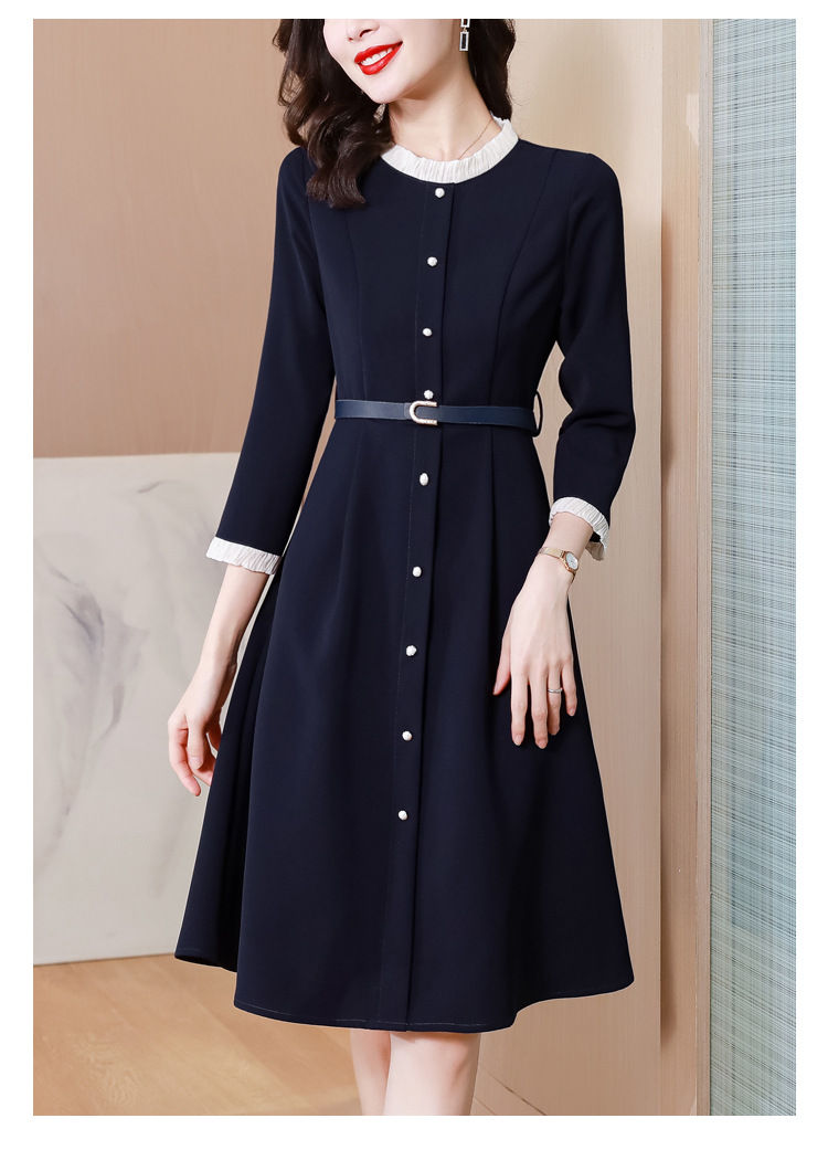 连衣裙女2022早秋新款时尚气质减龄木耳领系带显瘦a字中长款裙潮详情28