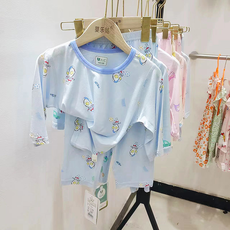 夏季新品小童中童天丝莫代尔空调服儿童七分袖冰爽家居服套装薄款详情6