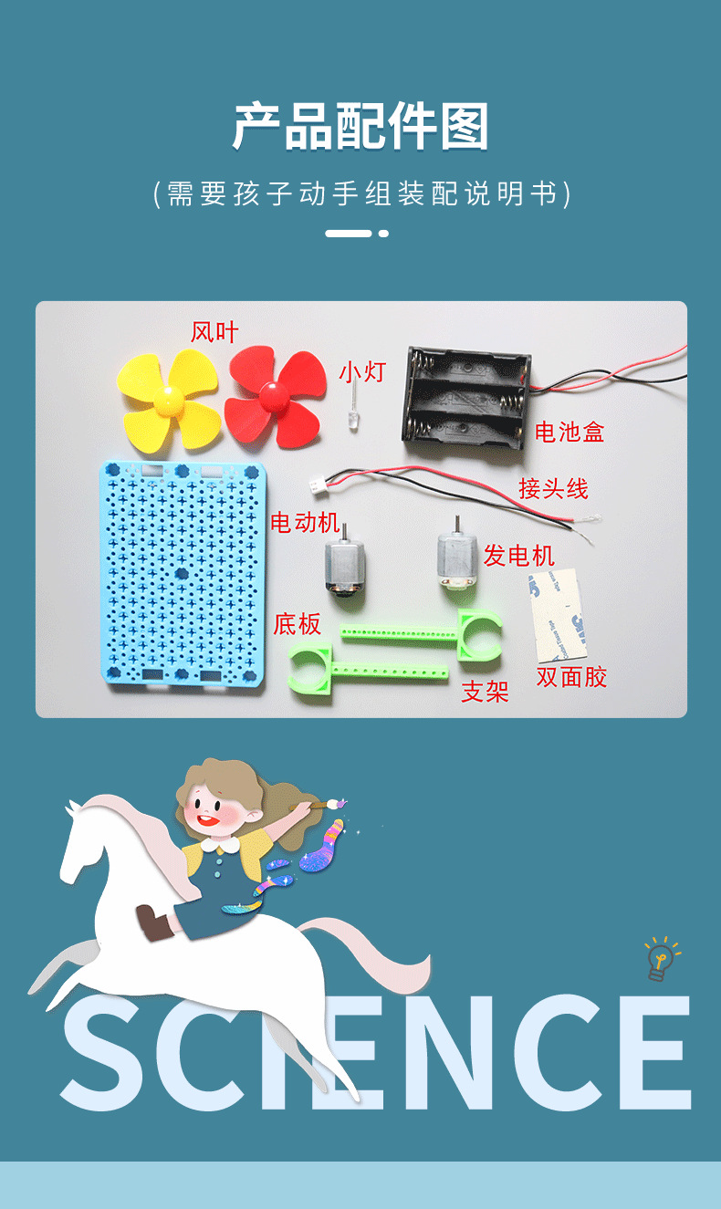 风力发电机发光充电科学实验学生科技小制作儿童创意发明手工材料详情7