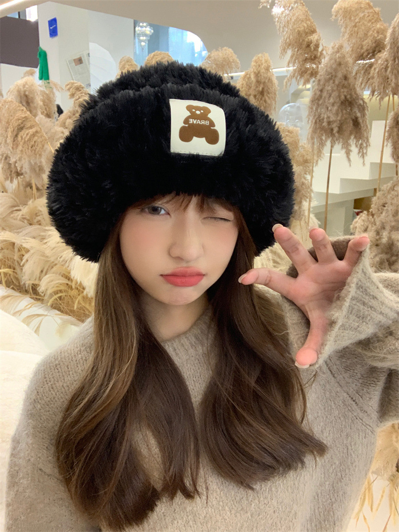 Sheepskin fleece headwear and ear-protecting hat, big head collar to show off face, little Northeast Mongolian cold-proof knitted hat, cute little bear pic 13
