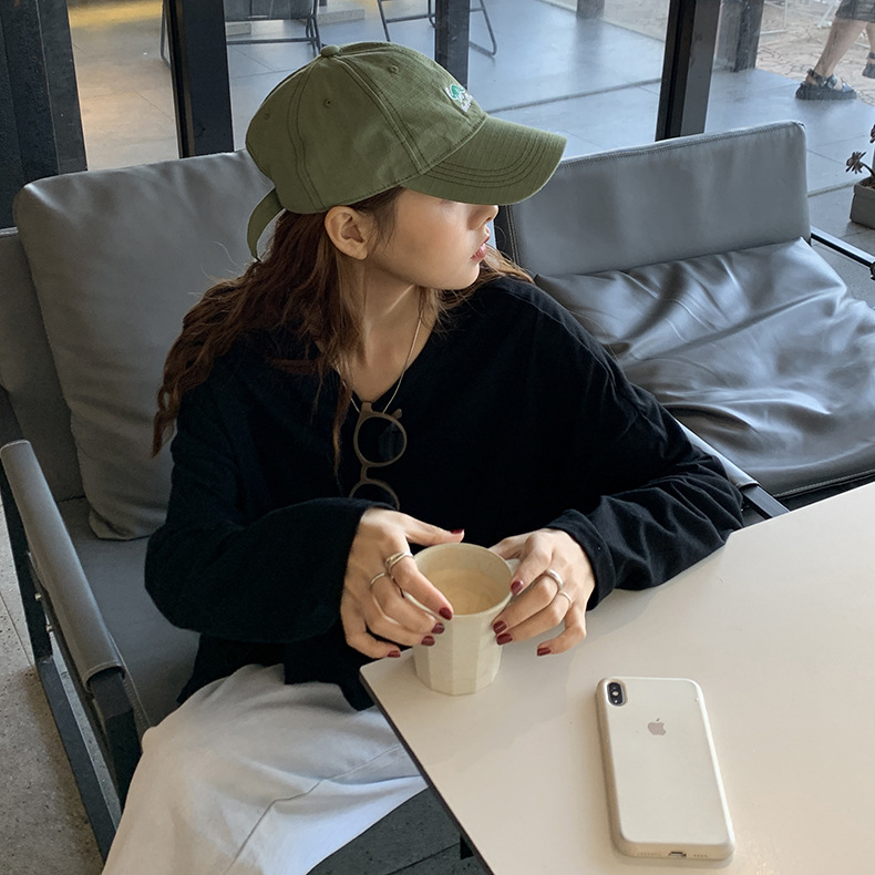 黄峥简约贴标开叉长袖T恤女2022春韩版宽松休闲设计感上衣T85396详情51