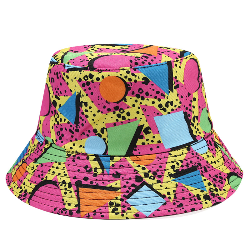 Cross-border Amazon geometric sling-shaped retro fisherman hat, European and American printed double-sided versatile basin hat, outdoor sunshade hat pic 4