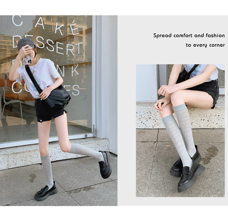 Japanese-style girl jk calf socks, light and thin long socks, ins trend socks, trendy solid color cut-out dark pattern long socks pic 13