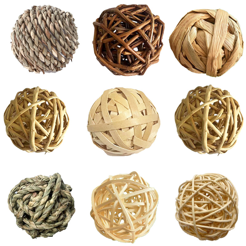 Cross-border natural hand-woven balls, rattan balls, grass balls, teething toy balls, rabbit, hamster, totoro chewing and boring products pic 1