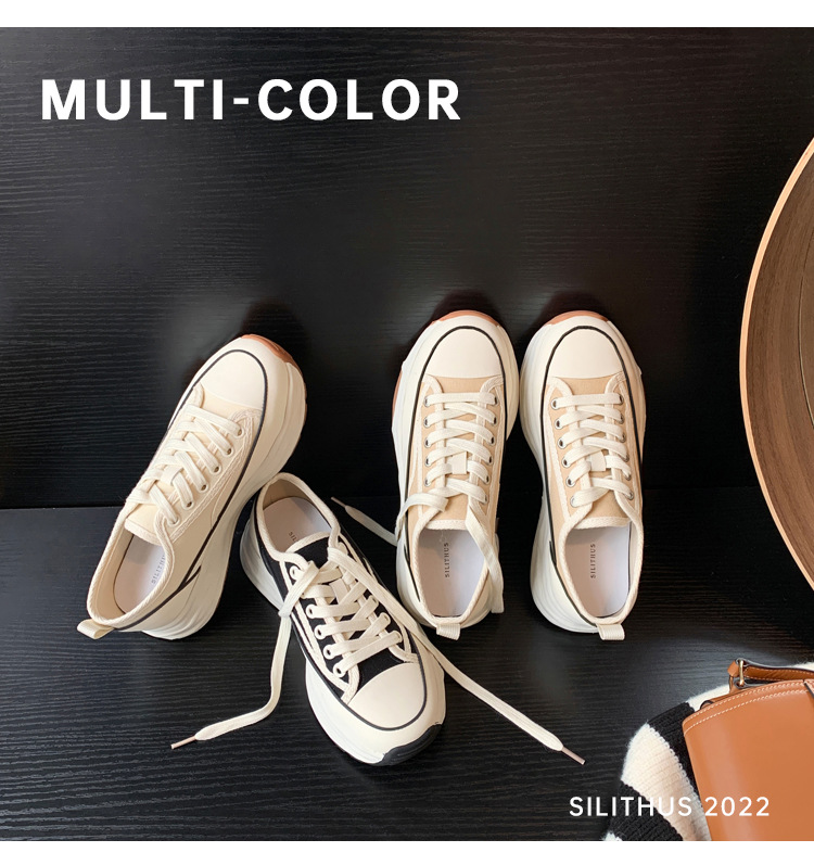 【澜柜】北海道 厚底系带帆布鞋女2022年新款网面平底小白鞋子女详情20