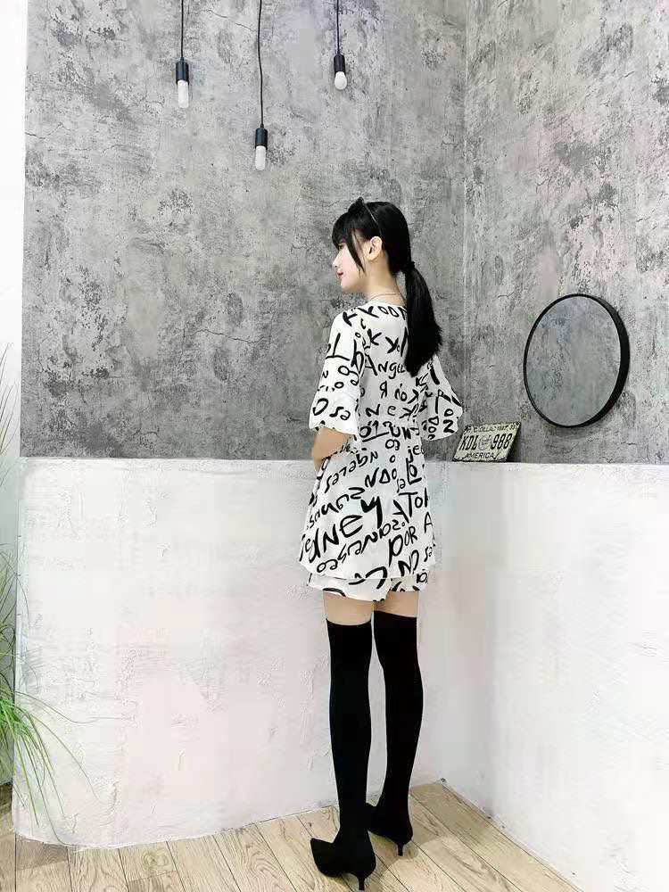 Belt-wearing Internet celebrity letter skirt and shorts set, chiffon plus-size dress, hot girl 2021 Summer Fashion set pic 18
