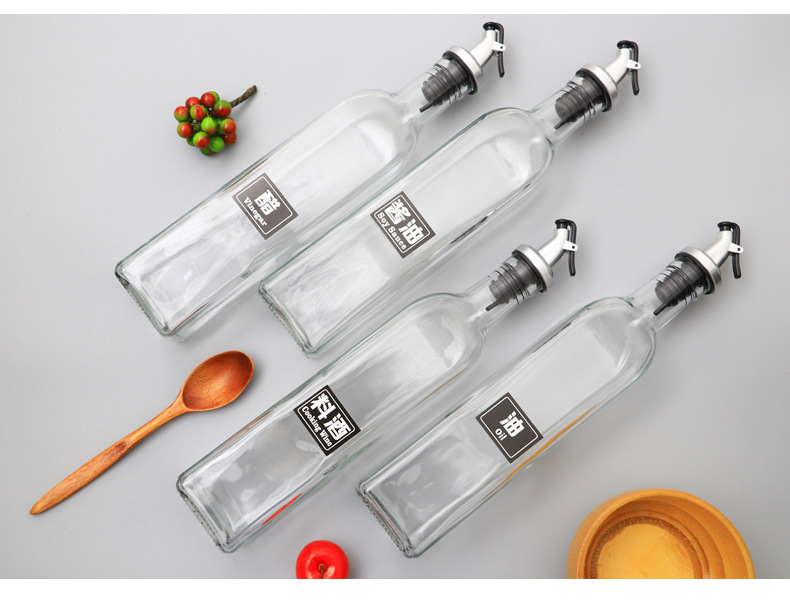 Household glass anti-hanging oil press square oil bottle, transparent oil pot, soy sauce and vinegar bottle, cooking wine anti-leakage seasoning bottle set pic 14