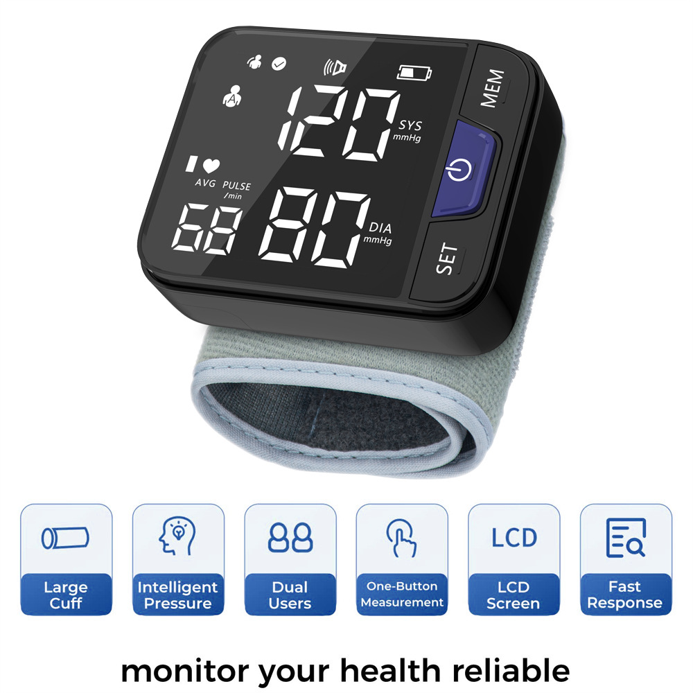 English electric wrist type home fully automatic blood pressure and heart rate voice broadcast intelligent alarm detection blood pressure monitor pic 3