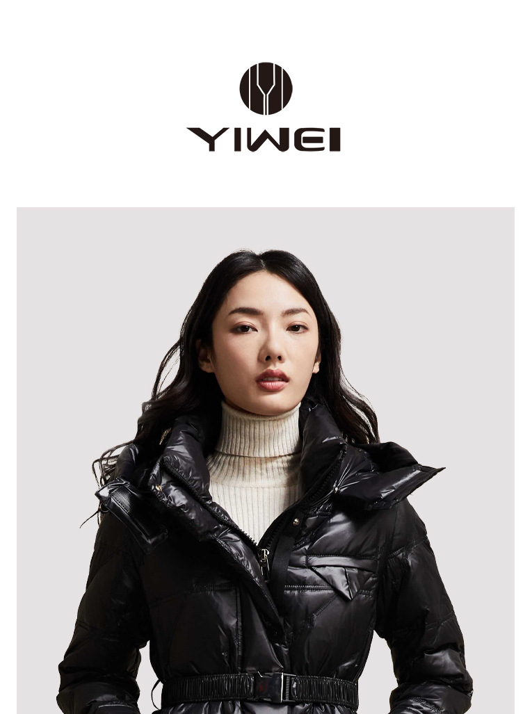 YIWEI冬季加长款时尚保暖连帽收腰外套羽绒服暖冬详情3
