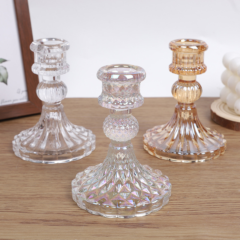 Creative home minimalist ins glass candlestick, home candle base, dining table candle stand pic 4
