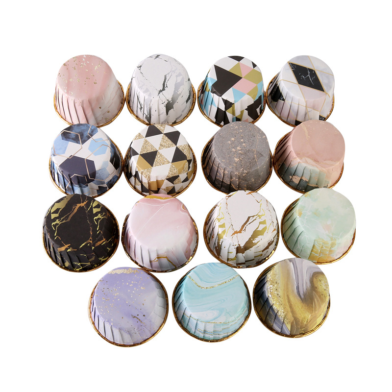 大理石纹单面金蛋糕纸杯10杯+10盖/桶详情2