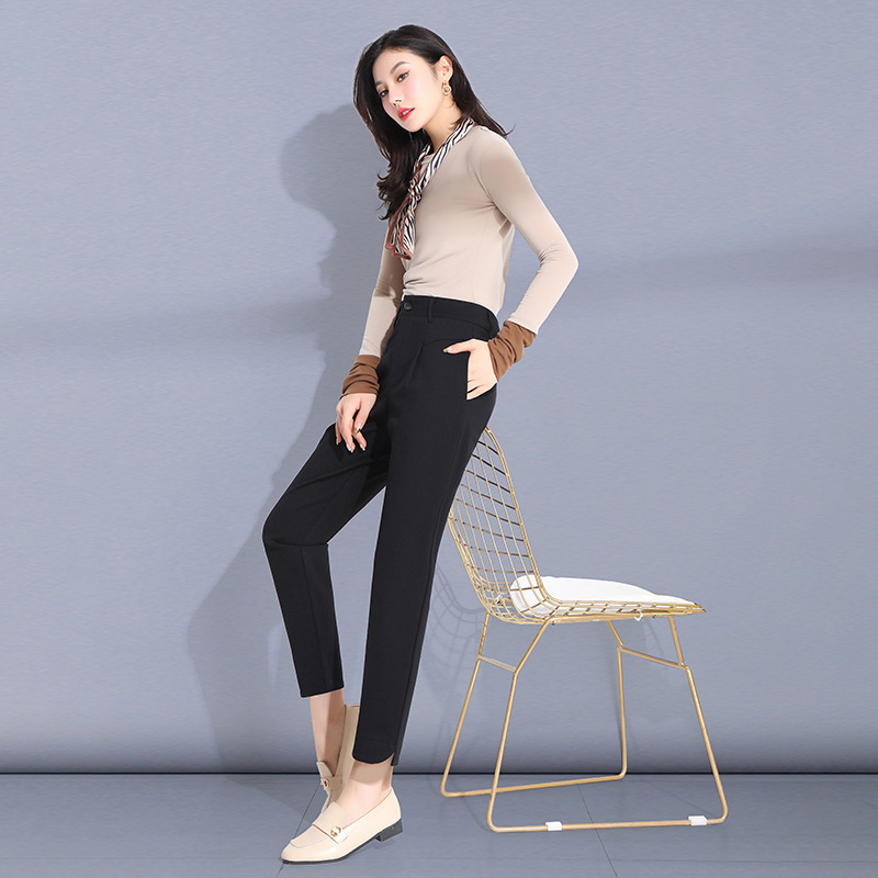 裤子女春夏西装裤女垂坠感高腰新款2023黑色小脚裤弹力女士休闲裤详情22