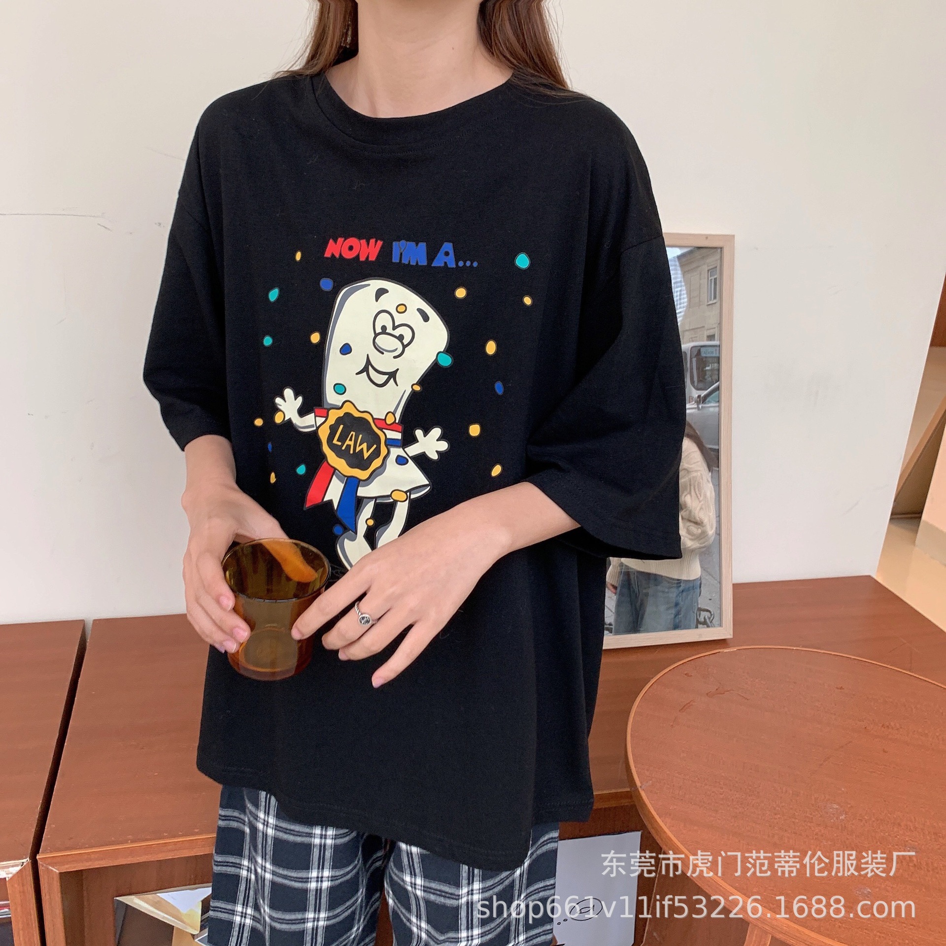 短袖T恤女2023夏季新款韩版宽松大码女士中长款时尚印花地摊批发详情4