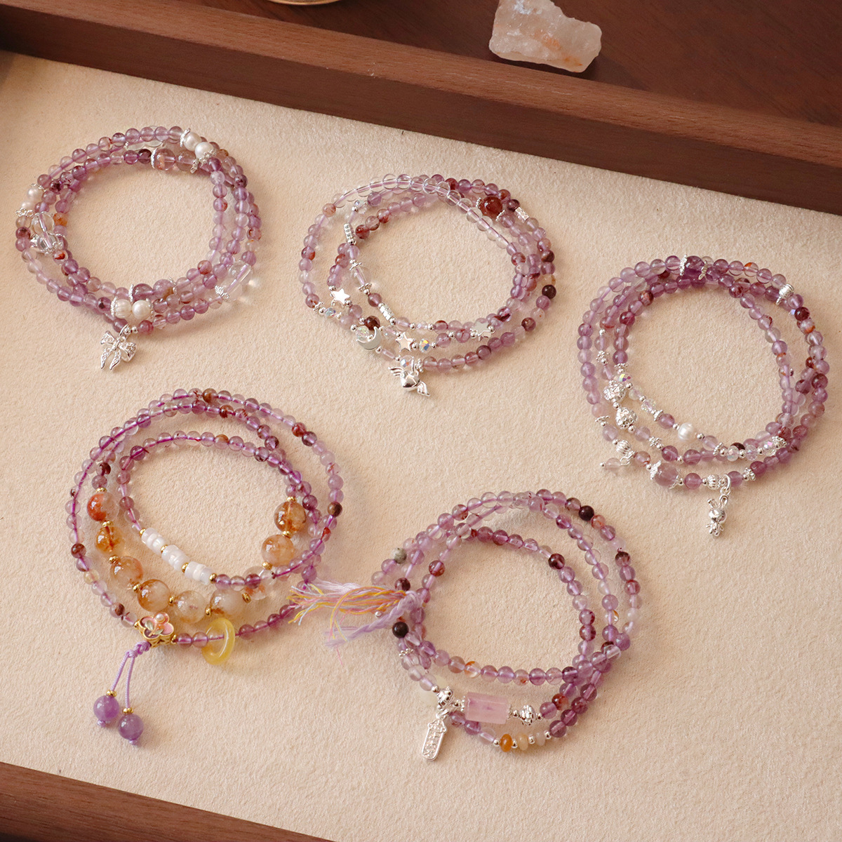 天然紫水晶手链紫幽灵三圈高级感设计黄水晶手串塔晶饰品详情8