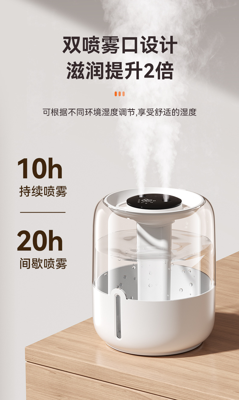 新款6.8L大容量加湿器USB双喷雾家用宿舍办公室卧室桌面带小夜灯详情24
