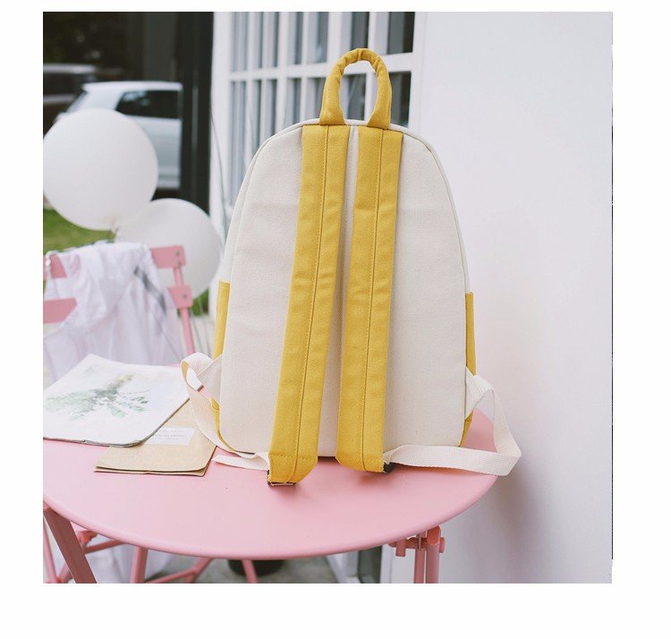 Factory wholesale of college-style, fresh, artistic, simple and versatile canvas backpacks, color-matched schoolbags for middle school best friends pic 40