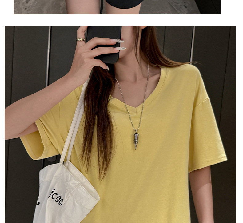 夏季韩系大版落肩袖V领短袖t恤女式基础款外穿高级感慵懒风上衣潮详情20