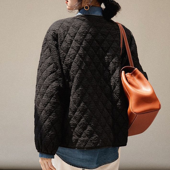 设计感菱形棉衣女V领轻薄好叠穿小香风棉服外套2022秋冬款详情12