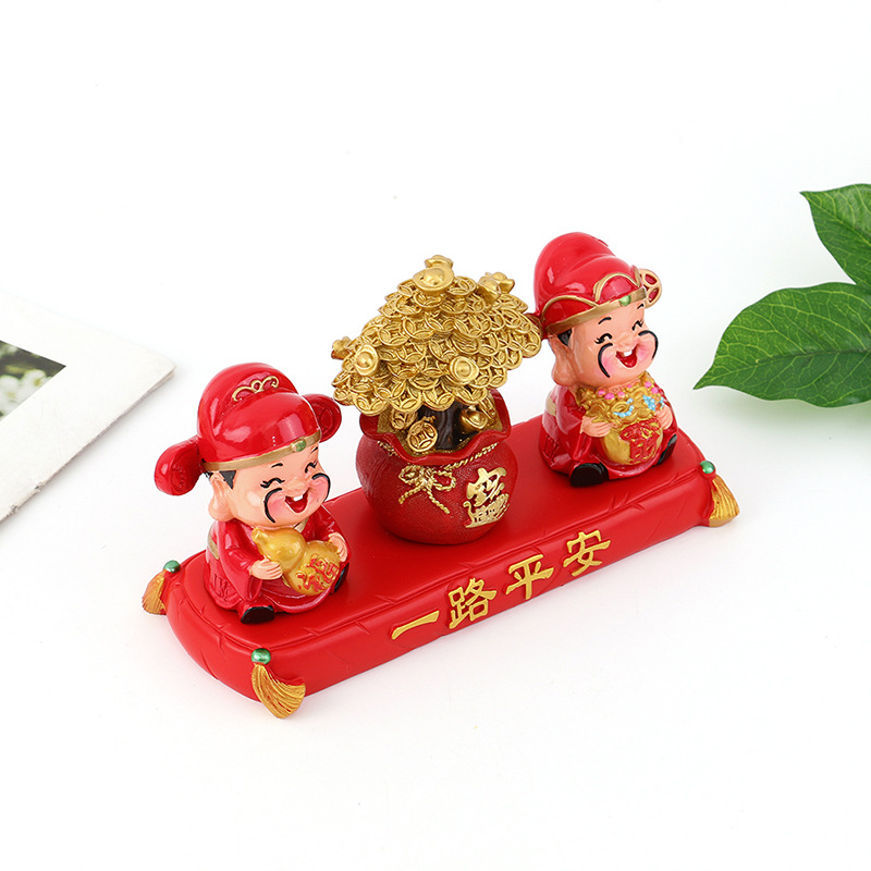 树脂工艺品发财树汽车摆件车载号码牌装饰摆件财神爷福财装饰品详情3