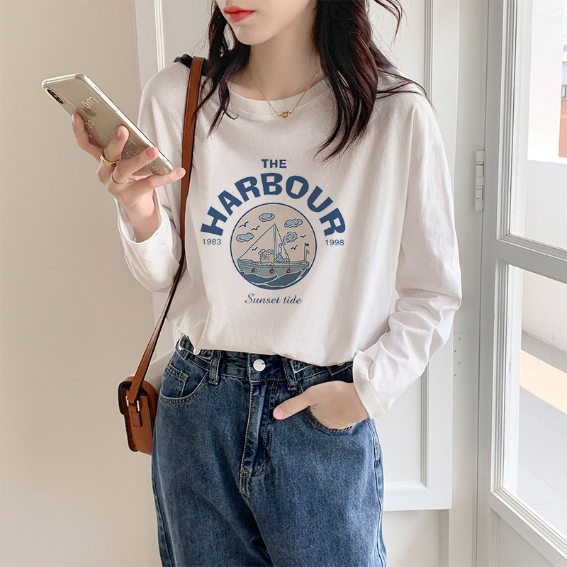 代发供货 加厚精梳纯棉春秋装女装长袖T恤印花内百搭上衣打底衫详情27