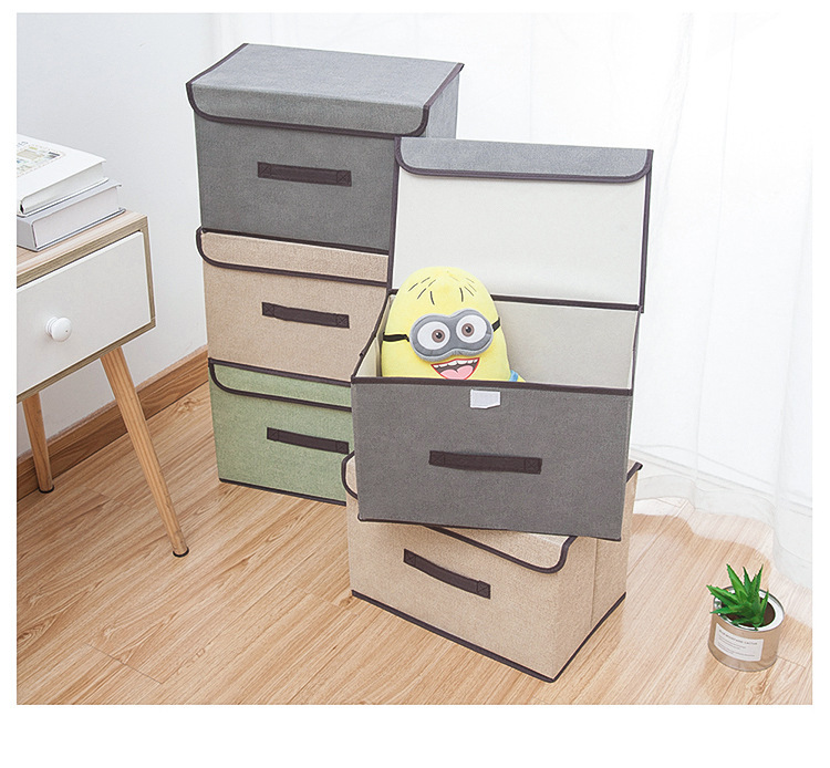 Wholesale of foldable clothing and sundries portable dust-proof storage boxes with LIDS and folding storage boxes made of faux linen fabric pic 15