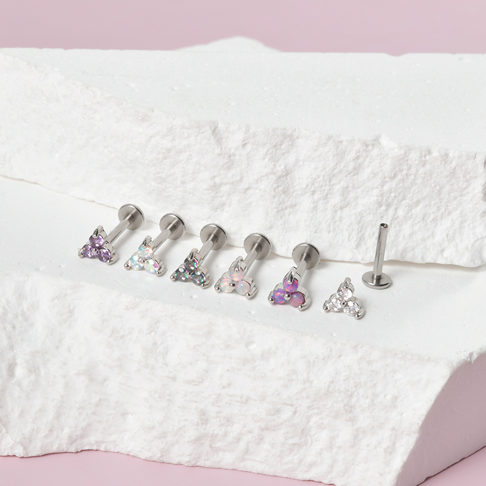 跨境澳宝唇钉 三角爪形锆石不锈钢内螺纹耳钉电镀多色内牙耳骨钉详情13